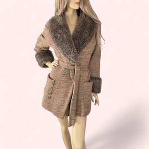 1970s Faux Fur Trim Cardigan Jacket | Cozy‎ Vintage Aesthetic Statement Piece M